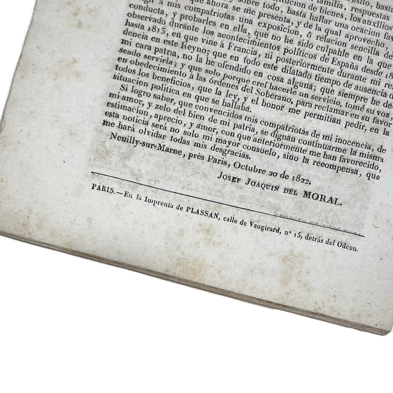 1822. "Memoria que dirige a sus Compatriotas Don Josef Joaquín del Moral y Saravia..." - Imagen 4