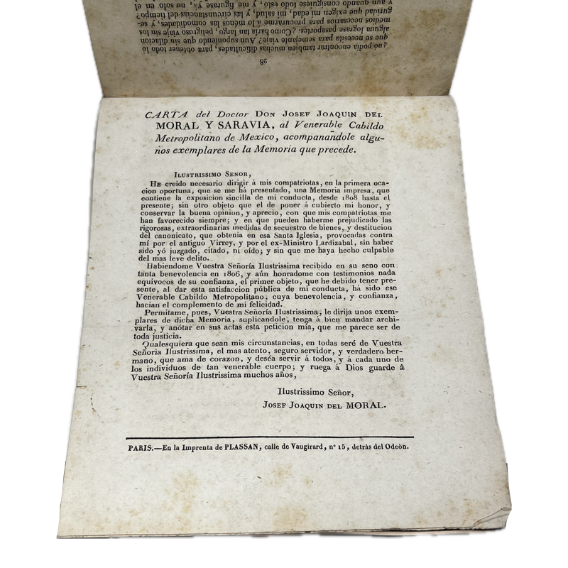 1822. "Memoria que dirige a sus Compatriotas Don Josef Joaquín del Moral y Saravia..." - Imagen 3
