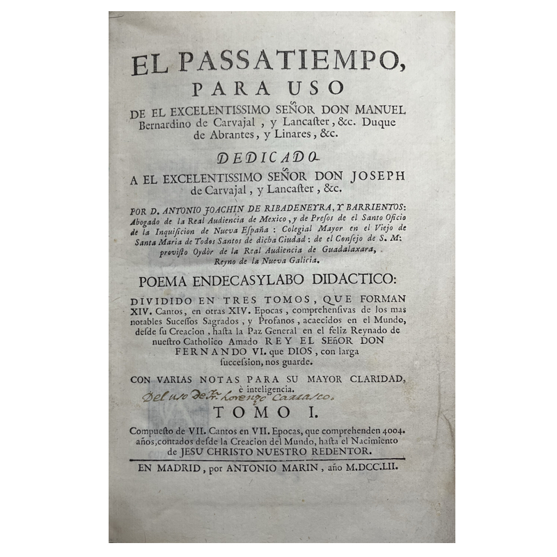 1752-53. RIBADENEYRA Y BARRIENTOS, Antonio Joaquín. “El Passatiempo” - Image 3